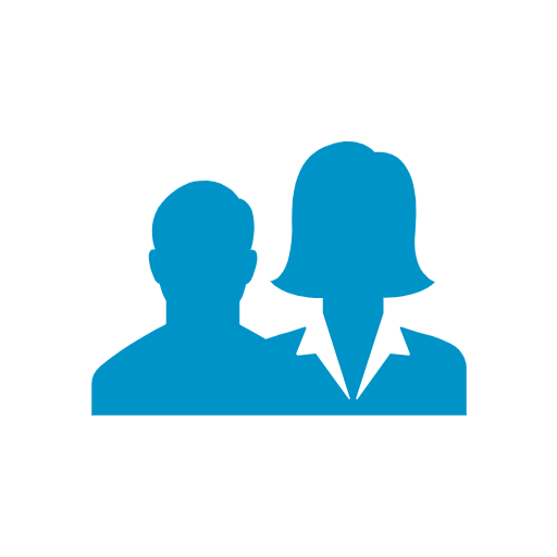 Solid blue icons of man and woman